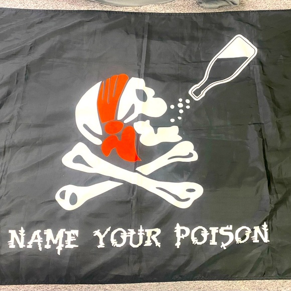 Jolly Roger Pirate NAME YOUR POISON Premium Super Poly 3'x5' Flag Banner - Picture 1 of 10